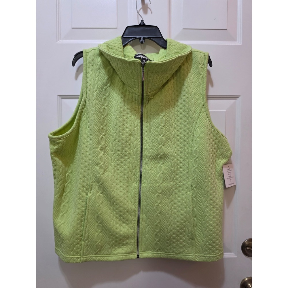 NWT Onque Casual Lettuce Green Cable Knit Full-Zip Vest - Plus Size 1X